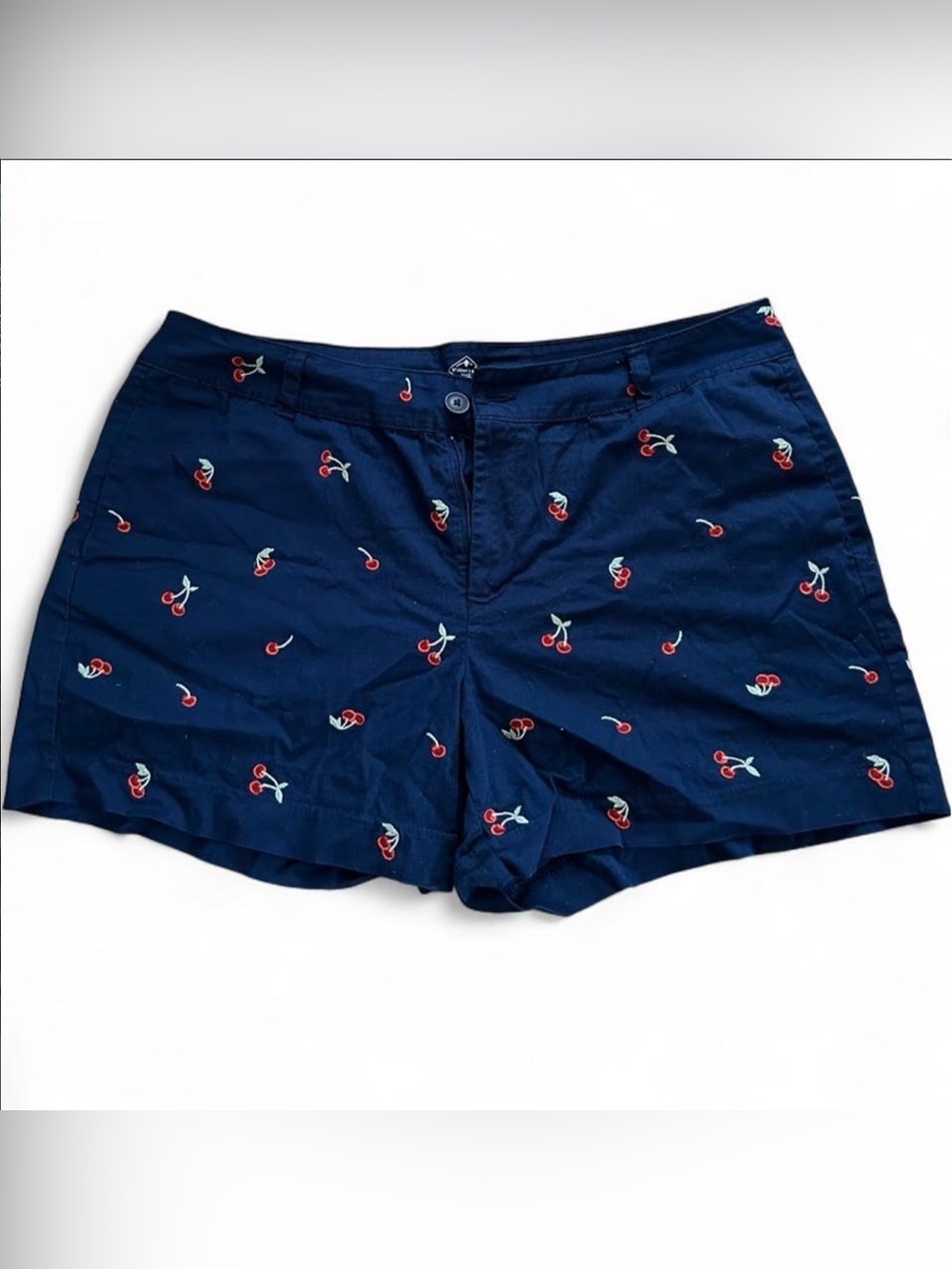 St. John's Bay Navy Shorts with Red Cherry Embroidery
